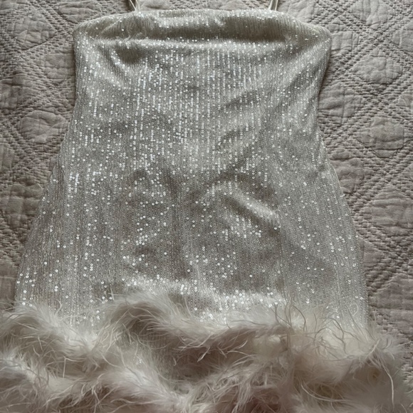 Lulus Truly Sensational White Sequin Feather Sleeveless Mini Dress - Picture 5 of 16